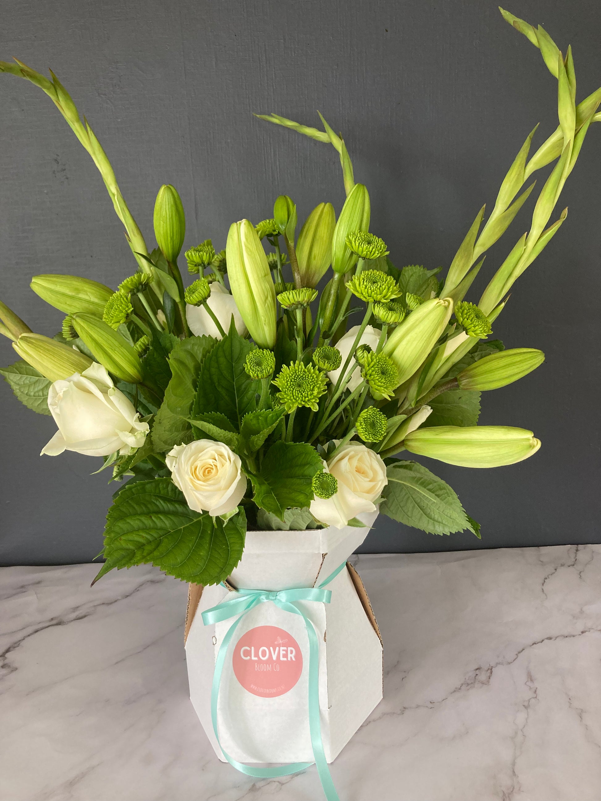 Flower Bouquet in box vase | Clover Blooms Florist Upper Hutt Wellington